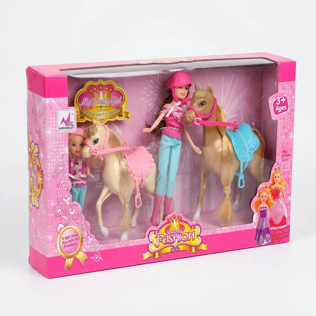 My Pretty Girl Fashion Doll and Horse Play Set, 2 Dolls and 2 Horses