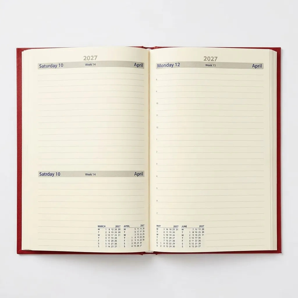 Daily Diary 2027 A5 1 day a page saturday and sunday Half Day