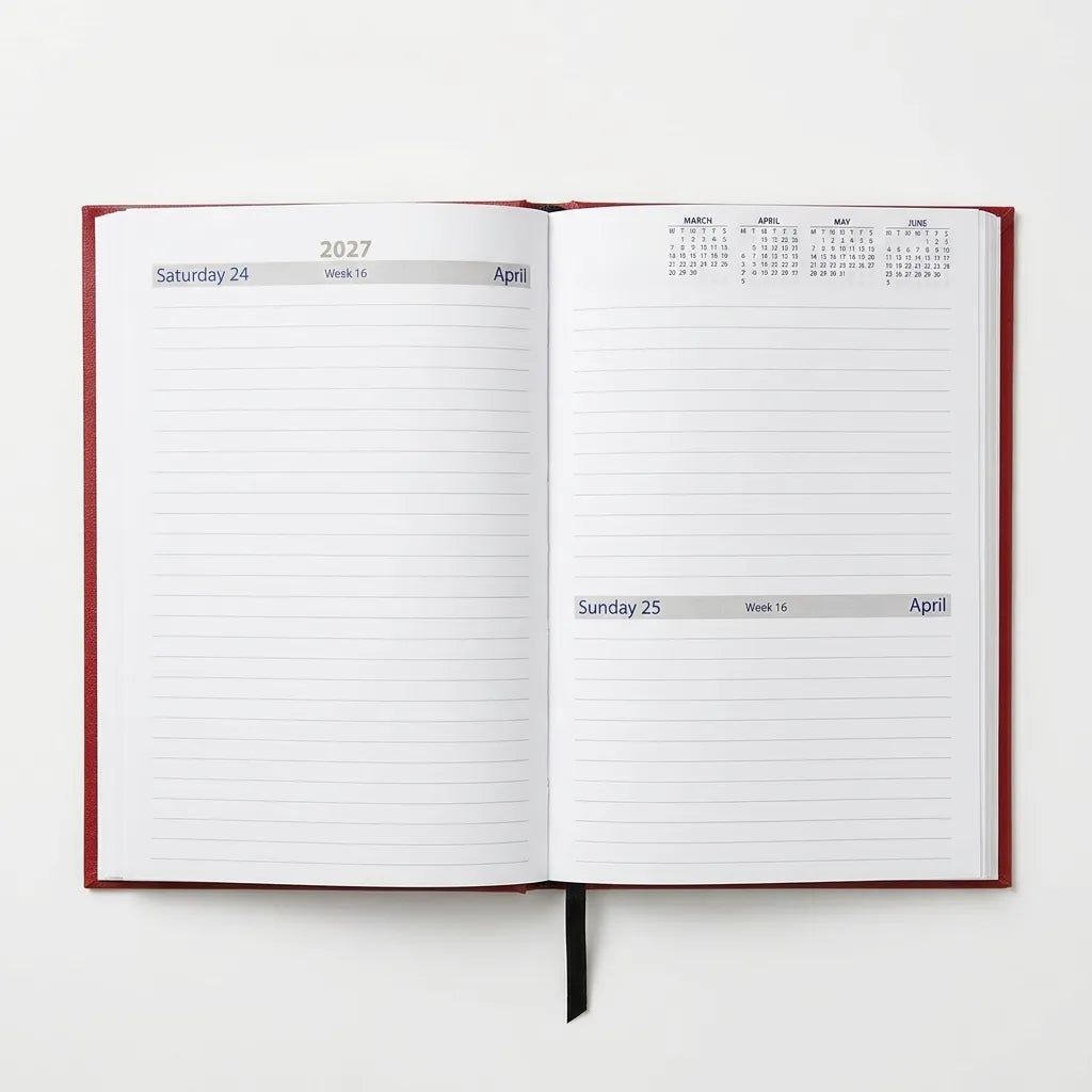 Daily Diary 2027 A5 1 day a page saturday and sunday Half Day