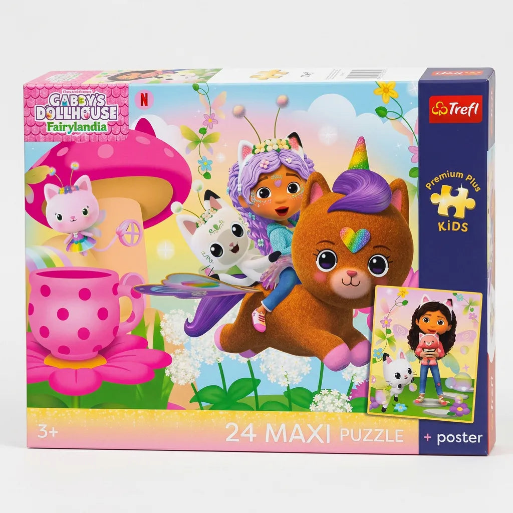 Gabby's Dollhouse Fairylandia Premium Plus Kids 24 Maxi Puzzle with Poster