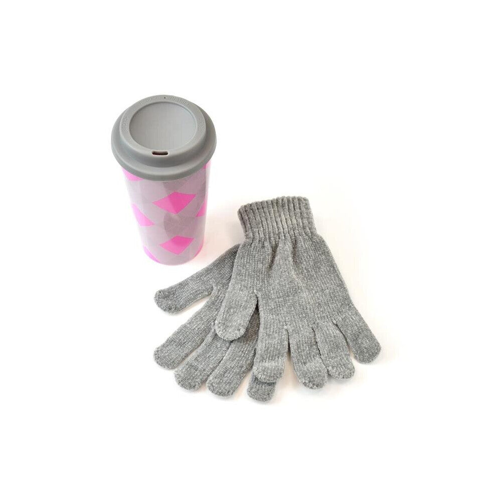 Patterned Travel Mug And Chenille Gloves Gift Set