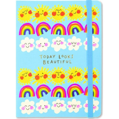 TODAY LOOKS BEAUTIFUL Notebook with Suns, Rainbows & Clouds