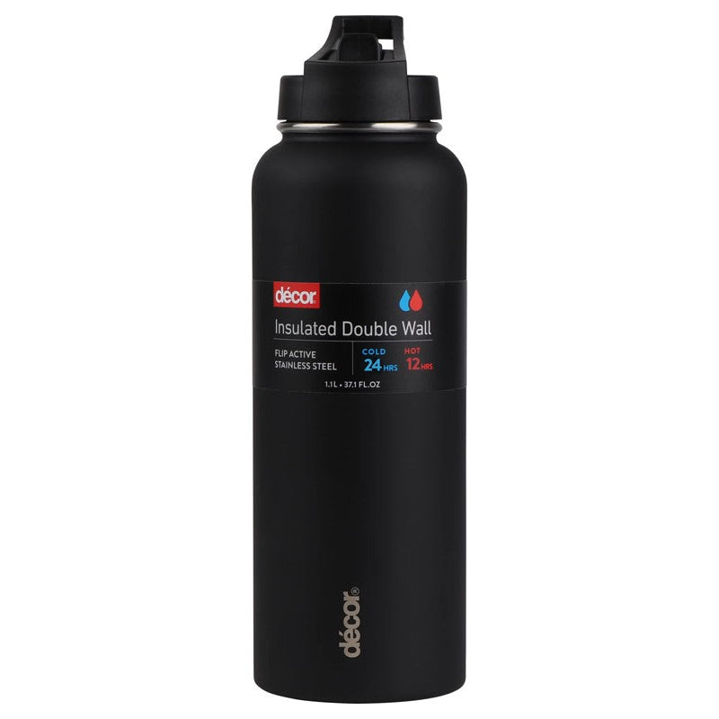FLIP ACTIVE DOUBLE WALL STAINLESS STEEL FLASK BLACK 1.1LTR