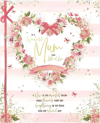 Pink Heart Wonderful Mum Birthday Large Boxed Card - 26 - 21 cm