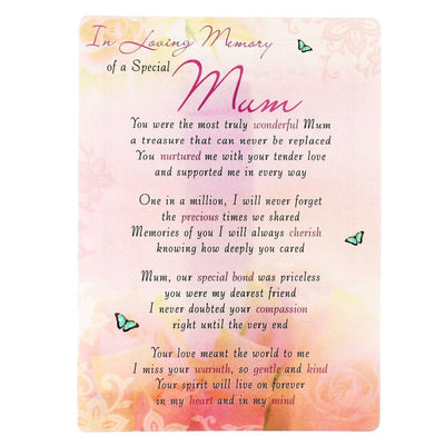 Mum Memorial Card - In Loving Memory Of Mum - Waterproof