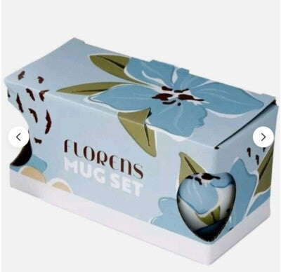 Set of 2 Florens Blue Floral Porcelain Mugs 300ml