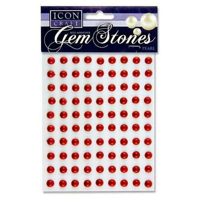 Pearl Red Self Adhesive 8Mm Gem Stones X 90 Pcs
