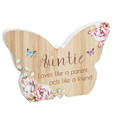 Wooden Butterfly Plaque - Auntie