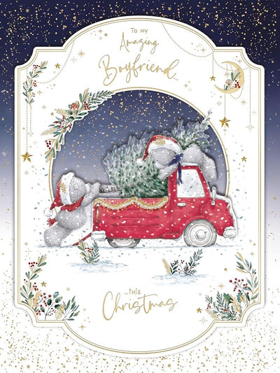 Bears With Truck And Xmas Tree Boyfriend Luxury Boxed Handmade Christmas Card