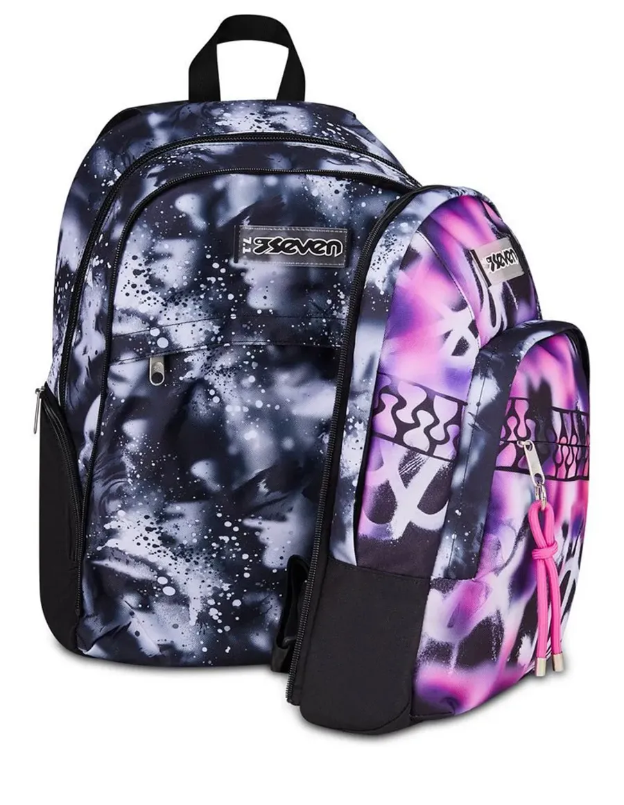 Zaino Scuola Seven Dual Detach Buzzy Note Girl - 2 large compartments fit A4 - 2 bags in 1