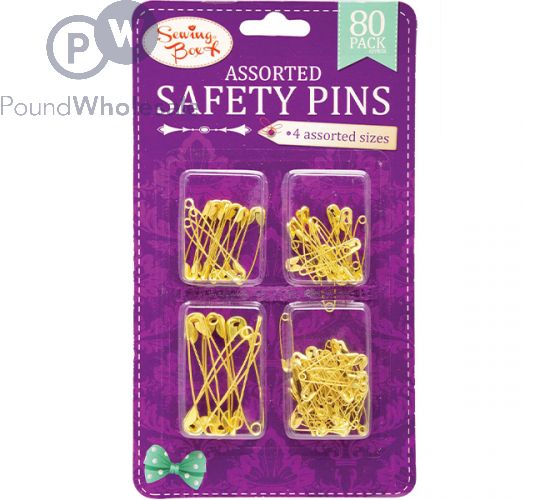 Gold Safety Pins Assorted Sizes 80pc