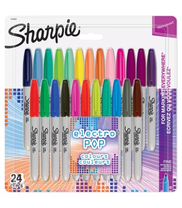 Sharpie Permanent Markers Fine Point Electro Pop Assorted Colours x 24 pcs