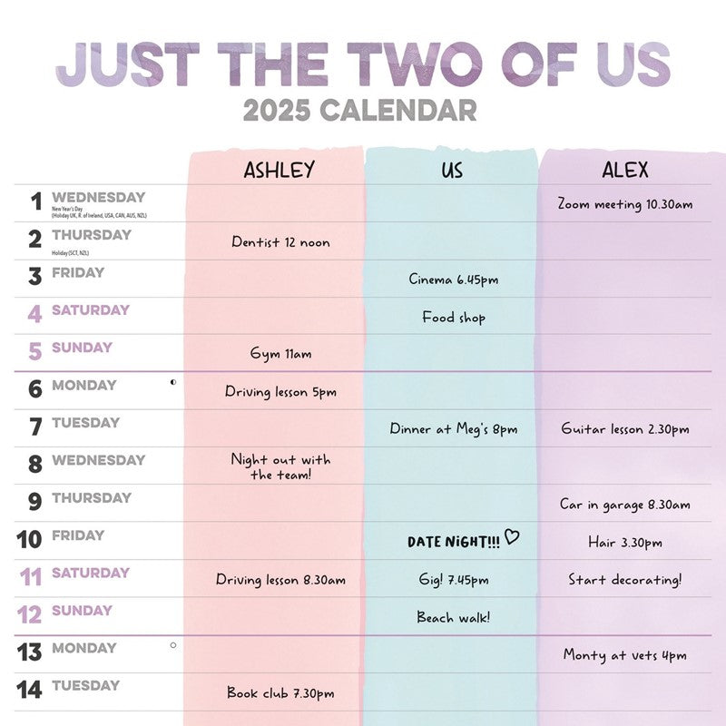 Just The Two Of Us Planner Wall Calendar 2025 