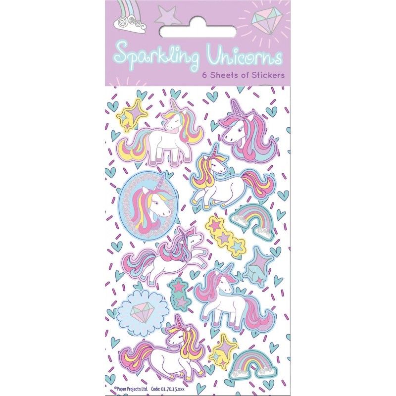 Sparkling Unicorns Pastel Party Stickers X6 Sheets