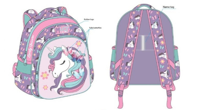 LOVELY UNICORN School bag 1 zip fit A4