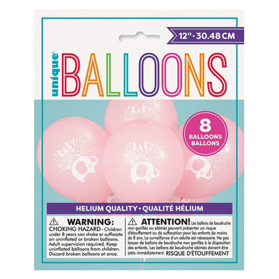 Unique Pink Floral Elephant Baby Shower Latex Balloons x8 pcs