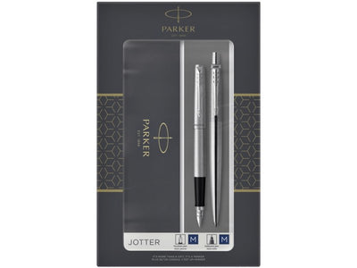 Parker Jotter Gift Set - Stainless Steel Ballpoint Pen - Stainless Steel Fountain Pen