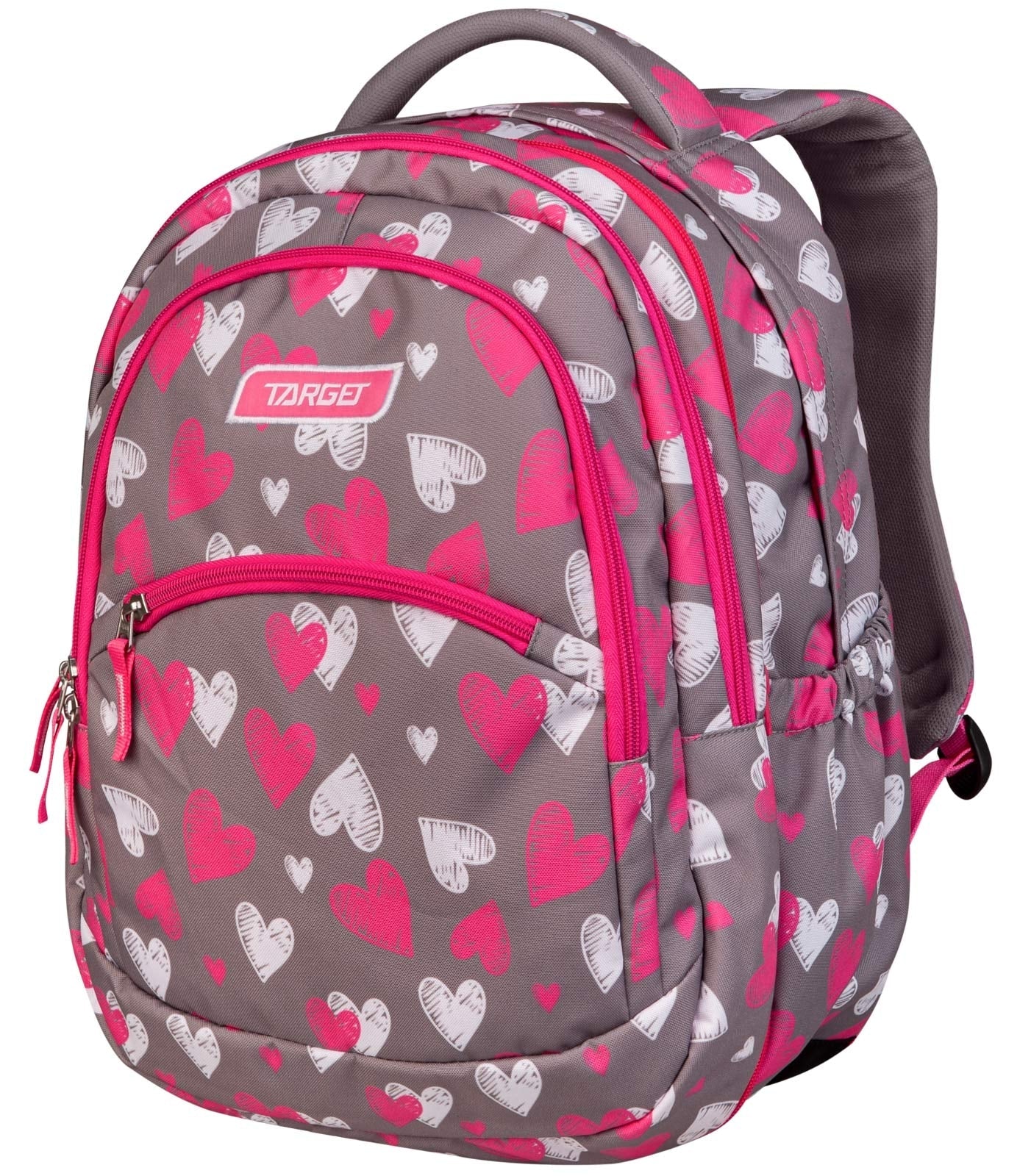 Backpack 2 In 1 ,Large 3 Zip Grey With White And Pink Hearts
