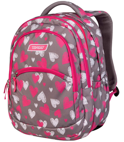 Backpack 2 In 1 ,Large 3 Zip Grey With White And Pink Hearts
