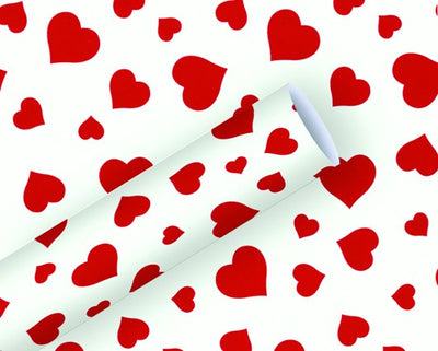 Wrapping Paper 2M X 70 Cm White/Red Hearts