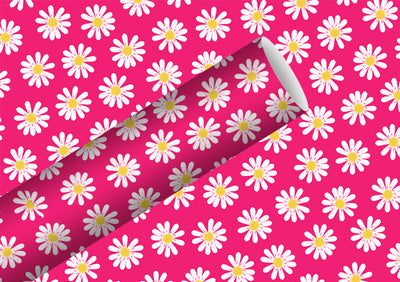 Wrapping Paper 2M X 70 Cm Pink/White Flowers