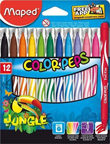 Washable Felt-Tip Pens X12 Colour Peps Jungle 