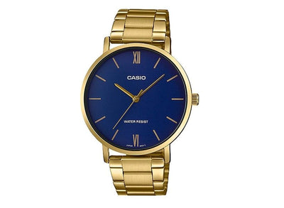Casio Watch For Men Stainless Steel Band Gold & Blue