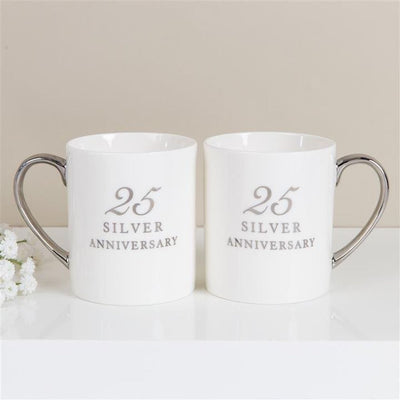Amore Set Of 2 In A Gift Box Mugs - 25Th Silver Anniversary