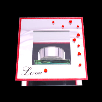 Glass Love Tealight Holder With Red Diamante Hearts 