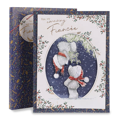 Fiancee Bears With Mistletoe Christmas Luxury - A4 Boxed Card