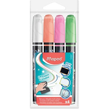 Chalk Markers Multi Surface Erasable Set X4 White, Orange, Pink, Green