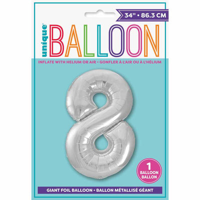 Foil Giant Helium Number Balloon 86Cm Silver - 8
