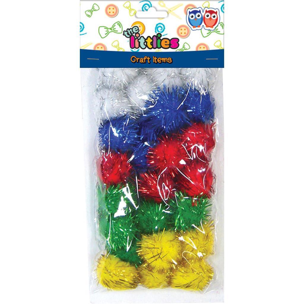 Pom Poms Coloured And Glitter 15Mm-30Pcs