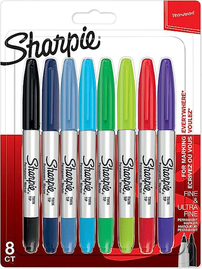 Sharpie Twin Tip Permanent Markers Fine & Ultra Fine Points X8 Colours
