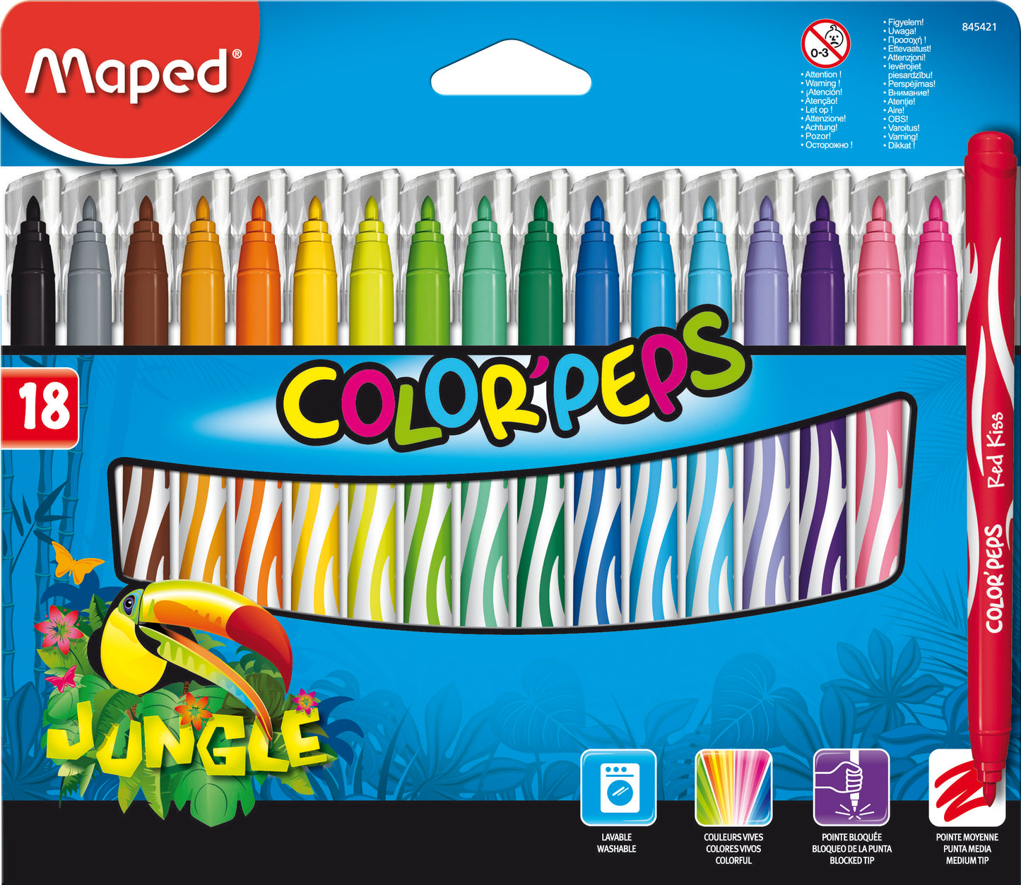 Washable Felt-Tip Pens X18 Colour Peps Jungle