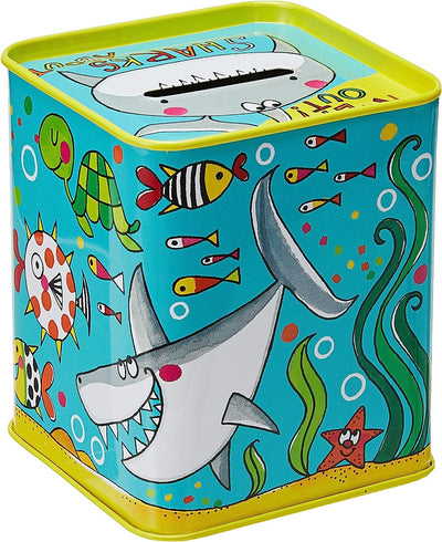 Tin Money Box – Keep Out Sharks About.