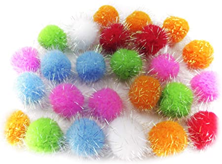 Pom Poms Coloured And Glitter 15Mm-30Pcs