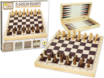 Wooden Board Game 3 In 1 Chess-Checkers-Backgammon