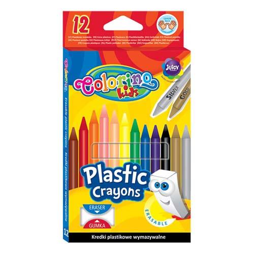 Plastic Crayons + Eraser X12 Colours
