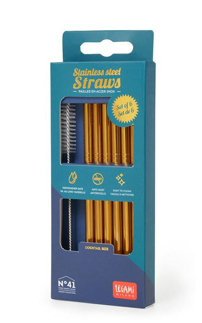 Stainless Steel Short Straws X6Pcs With Brush