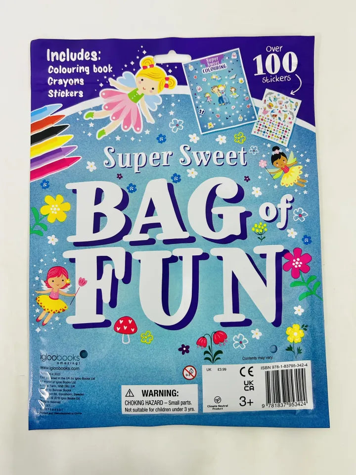 Super Sweet Bag Of Fun Pack Colouring Book With 5 Crayons & 100+ Stickers For Kids