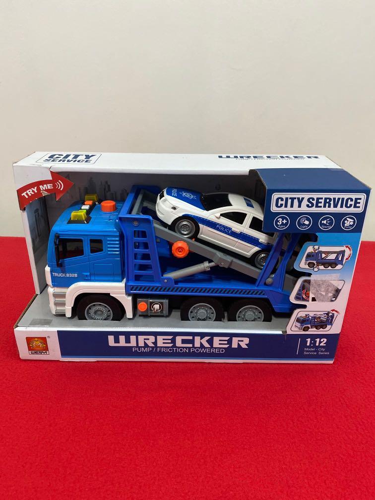 Friction Wrecker Truck With Police Car, Light And Sound
