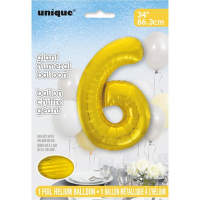 Foil Giant Helium Number Balloon 86Cm Gold - 6