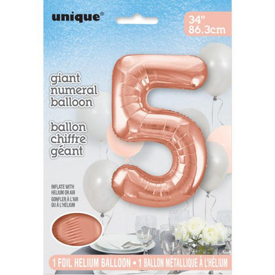 Foil Giant Helium Number Balloon 86Cm Rose Gold - 5