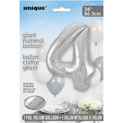Foil Giant Helium Number Balloon 86Cm Silver - 4