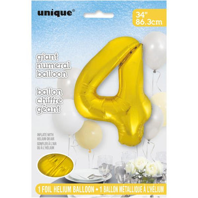 Foil Giant Helium Number Balloon 86Cm Gold - 4