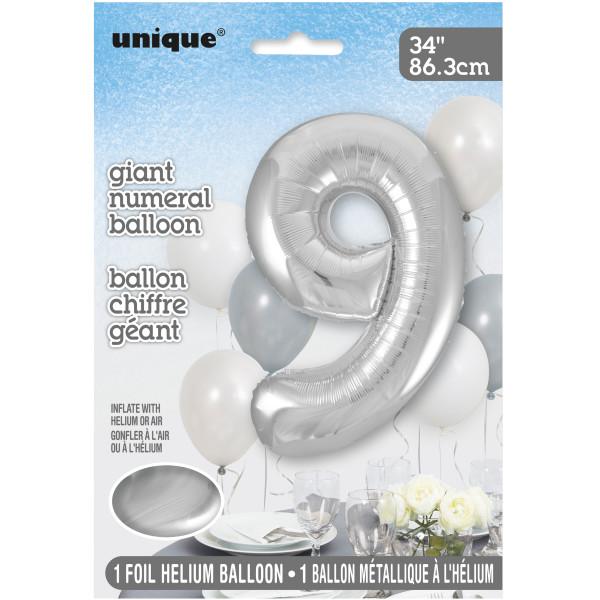 Foil Giant Helium Number Balloon 86Cm Silver - 9