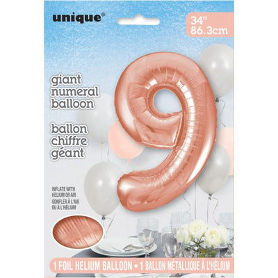 Foil Giant Helium Number Balloon 86Cm Rose Gold - 9