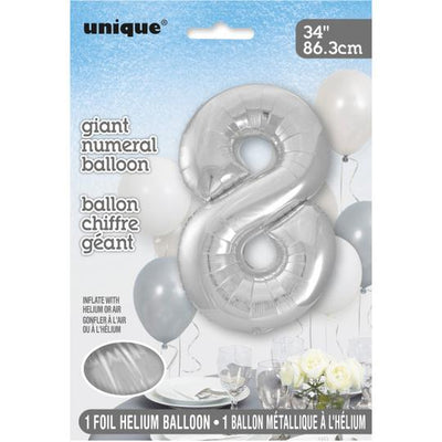 Foil Giant Helium Number Balloon 86Cm Silver - 8