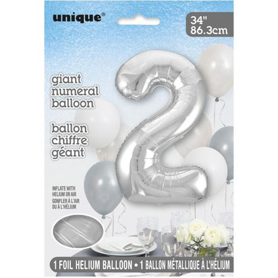 Foil Giant Helium Number Balloon 86Cm Silver - 2